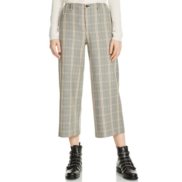 Maje Pants - Maje Perse Plaid Wide-Leg Cropped Pants Elastic Waist - M